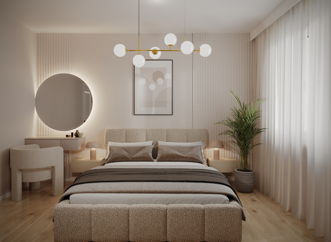 projekt minimalistycznej sypialni wykonany przez Studio Wykreślone