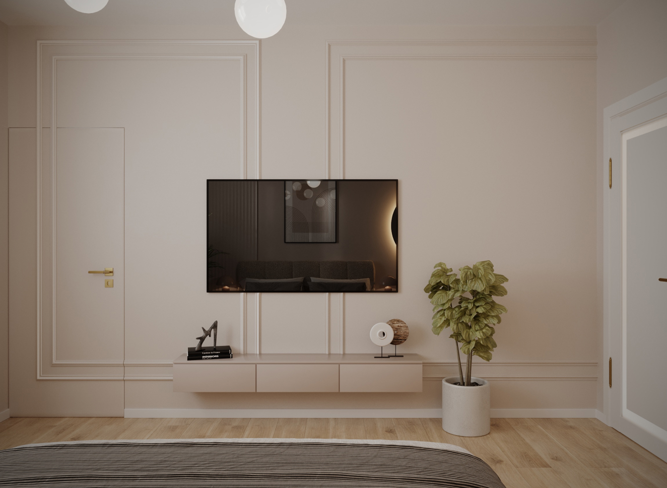 projekt minimalistycznej sypialni wykonany przez Studio Wykreślone