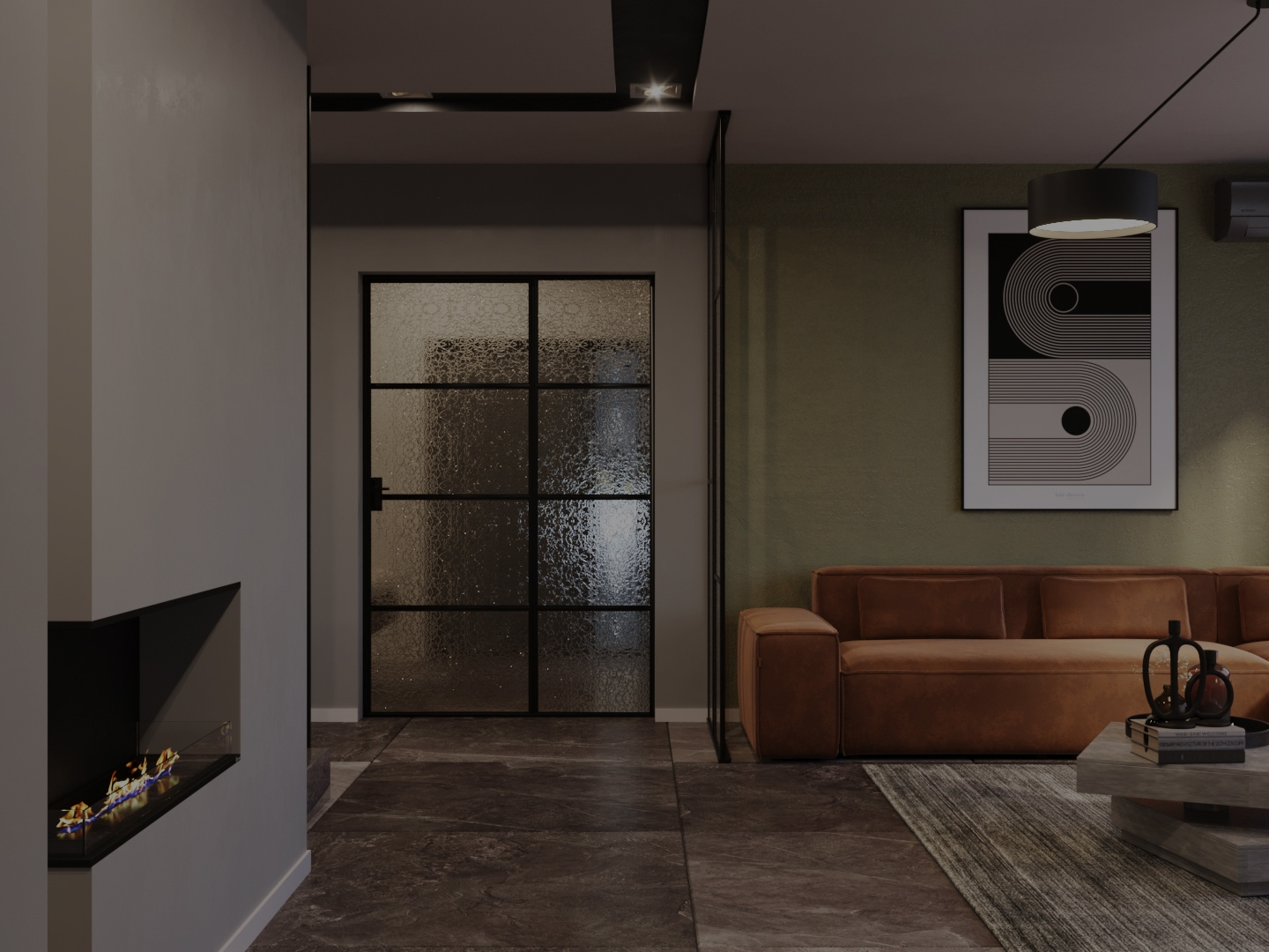 Salon z zielonymi ścianami