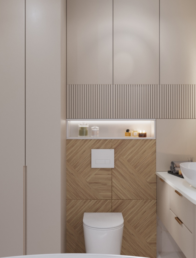 Jasna elegancka łazienka z białą toaletą