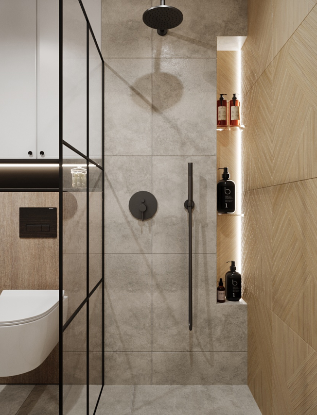 Prysznic z szarymi płytkami