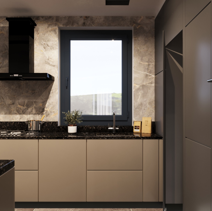 Kuchnia w ciemnej odsłonie z białymi szafkami