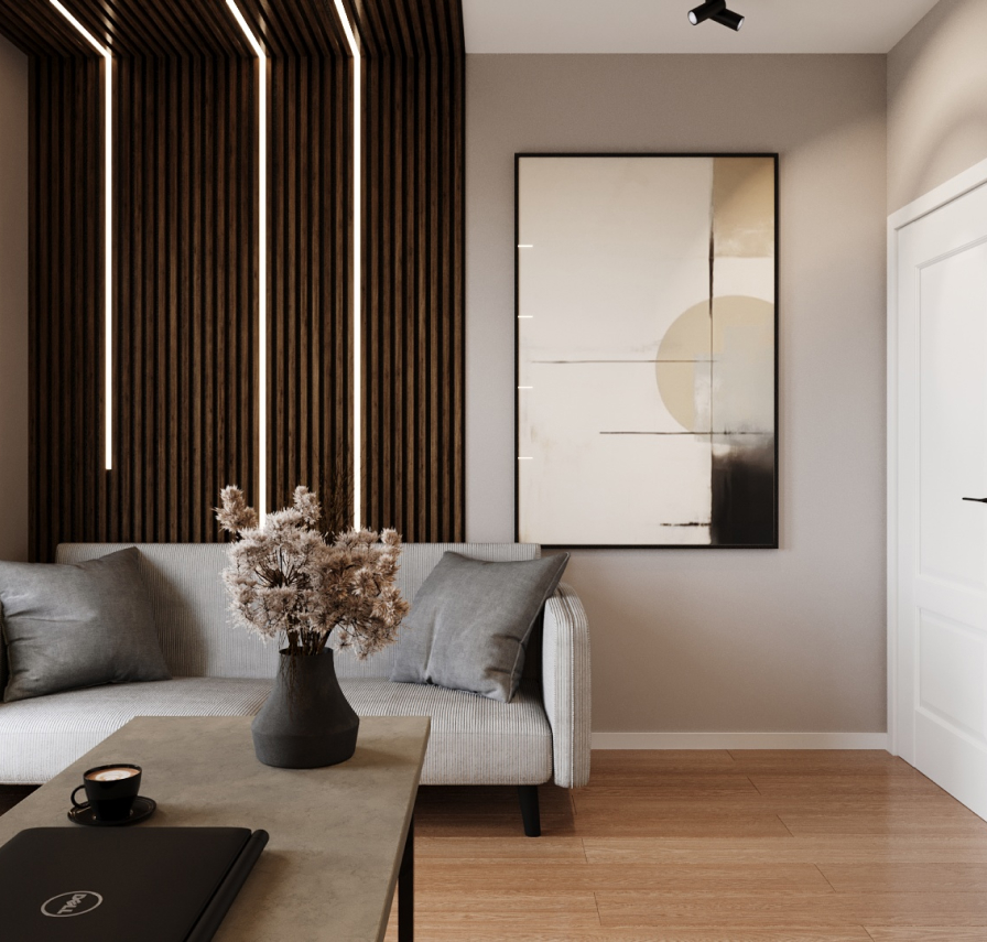 Ciemne biuro z drewnem